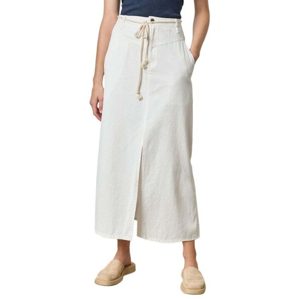 Lilla P Cream Drawstring Midi Skirt with Front Slit
